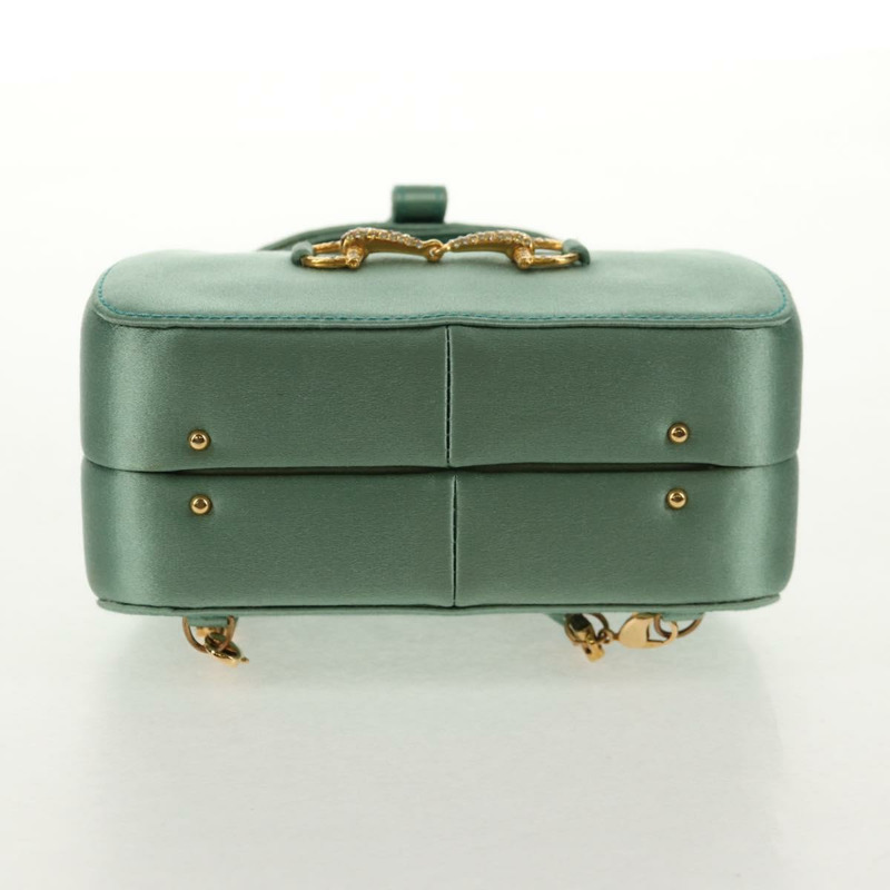 【日本直送】GUCCI 馬銜扣雙肩包 緞面 綠松石藍 金色 005 781 0316 Auth am9199A-4