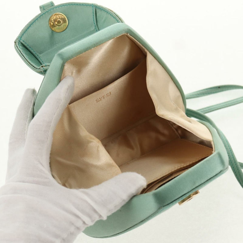 【日本直送】GUCCI 馬銜扣雙肩包 緞面 綠松石藍 金色 005 781 0316 Auth am9199A-22