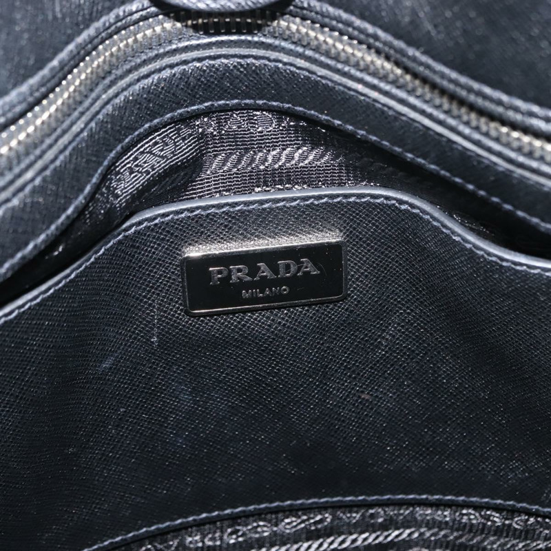 【日本直送】PRADA 托特包 Safiano 皮革 黑色 銀色 Auth am9247-9
