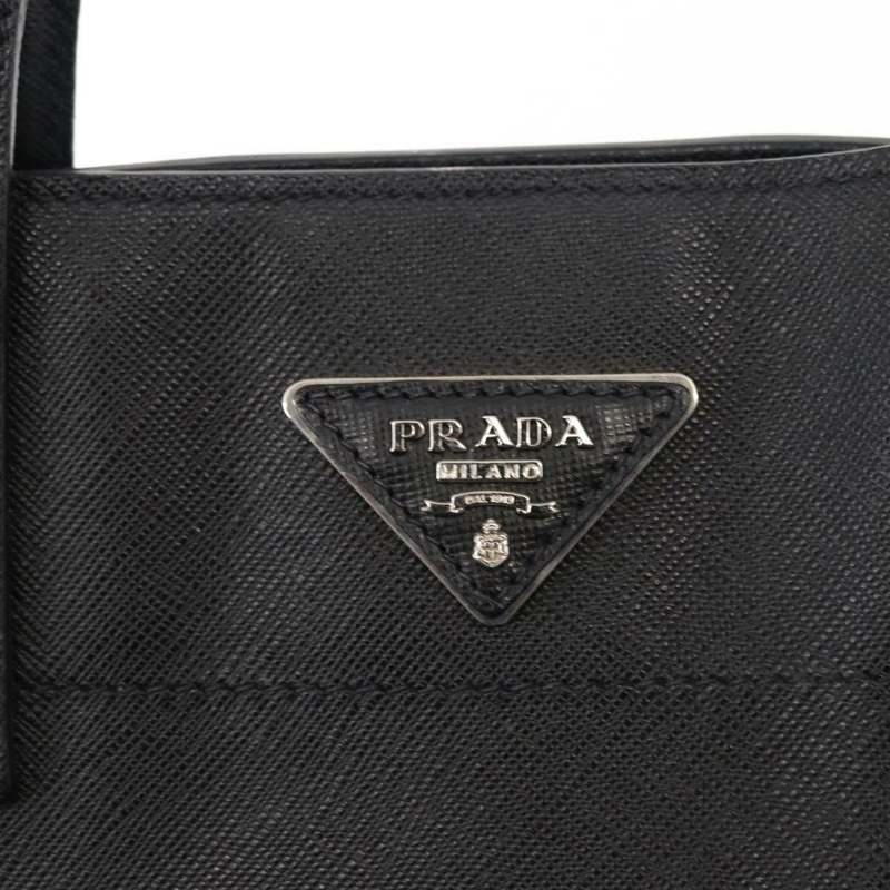 【日本直送】PRADA 托特包 Safiano 皮革 黑色 銀色 Auth am9247-16