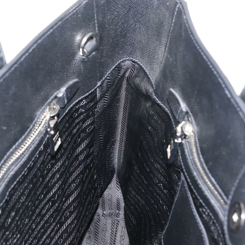 【日本直送】PRADA 托特包 Safiano 皮革 黑色 銀色 Auth am9247-18