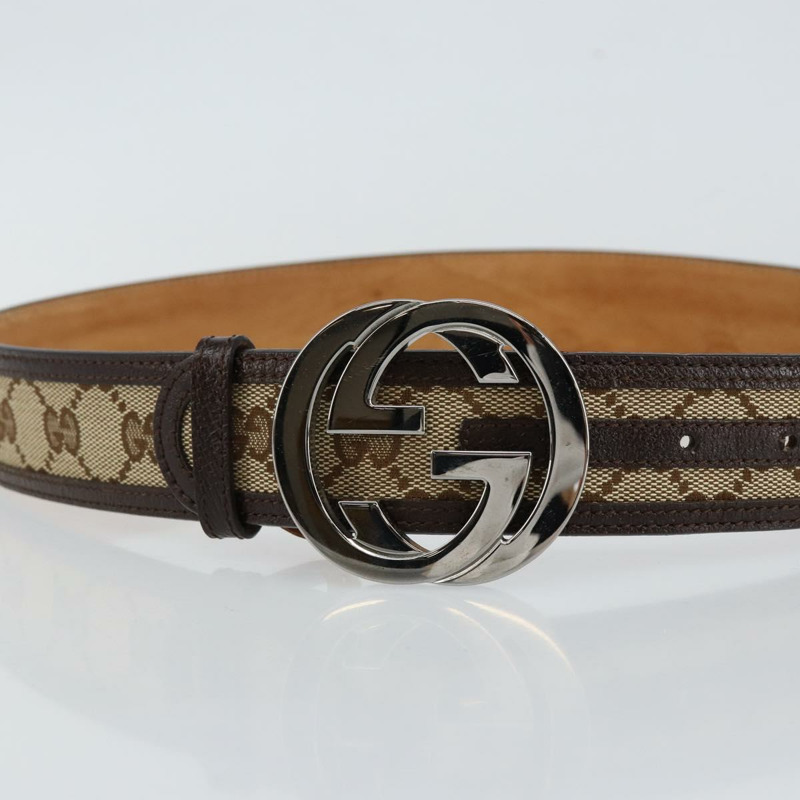 【日本直送】GUCCI GG帆布互扣腰帶 37.4吋 米色 銀色 114876 正品編號 146423-4