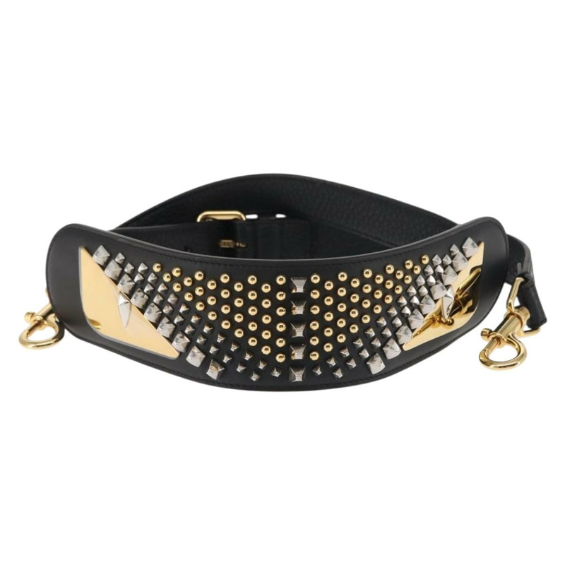 【日本直送】FENDI 怪獸鉚釘肩帶,皮革材質,尺寸 31.5-39.4 英寸,黑色金色,正品 am9364-1