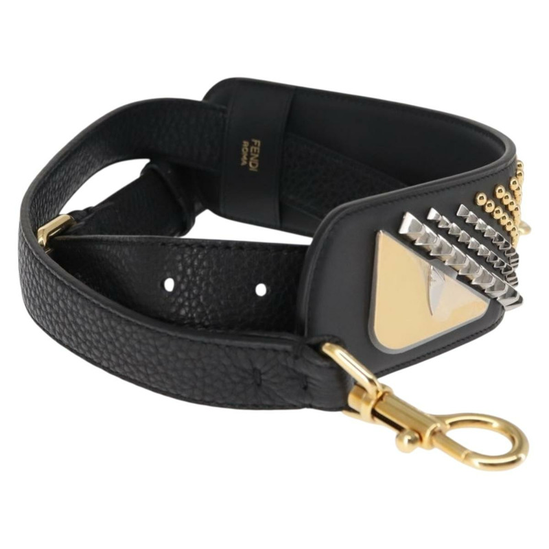 【日本直送】FENDI 怪獸鉚釘肩帶,皮革材質,尺寸 31.5-39.4 英寸,黑色金色,正品 am9364-4