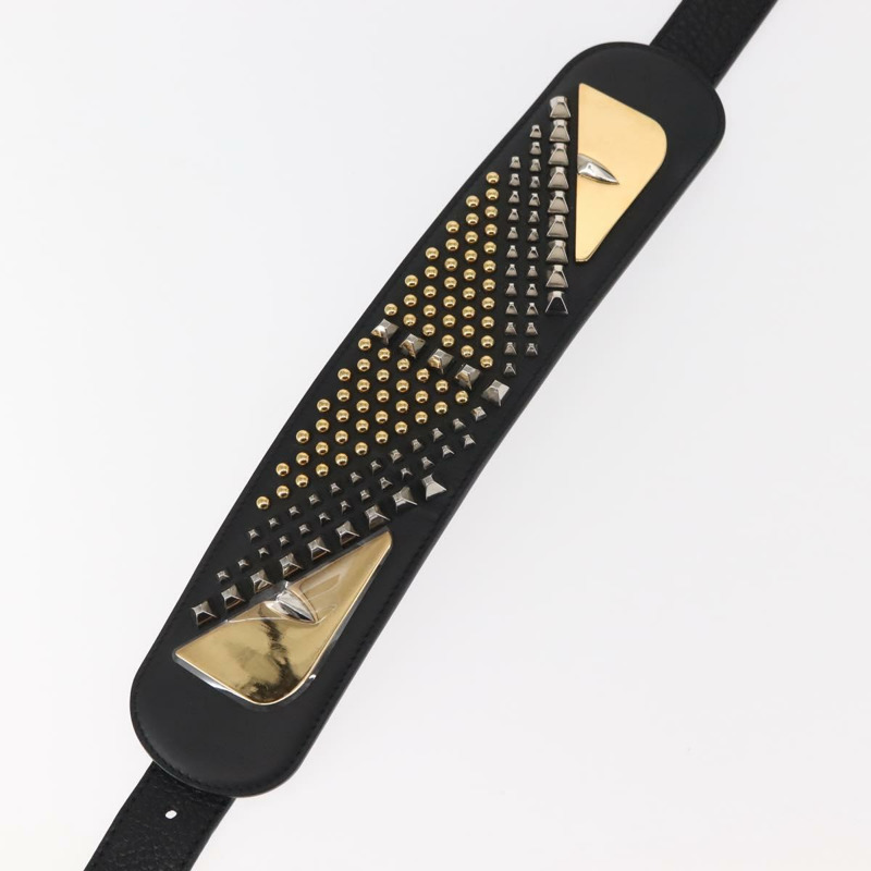 【日本直送】FENDI 怪獸鉚釘肩帶,皮革材質,尺寸 31.5-39.4 英寸,黑色金色,正品 am9364-5