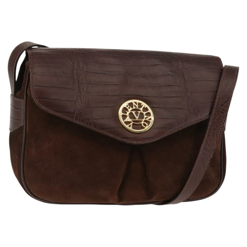 【日本直送】VALENTINO 壓花肩背包 絨面革 棕色 金色 正品 BA6617-0