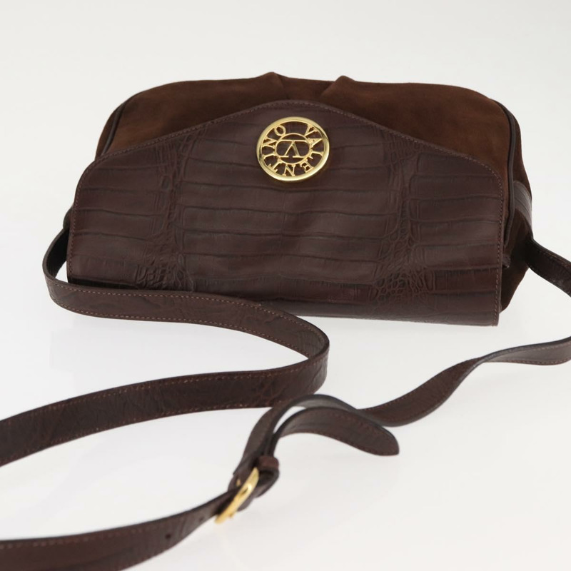 【日本直送】VALENTINO 壓花肩背包 絨面革 棕色 金色 正品 BA6617-5