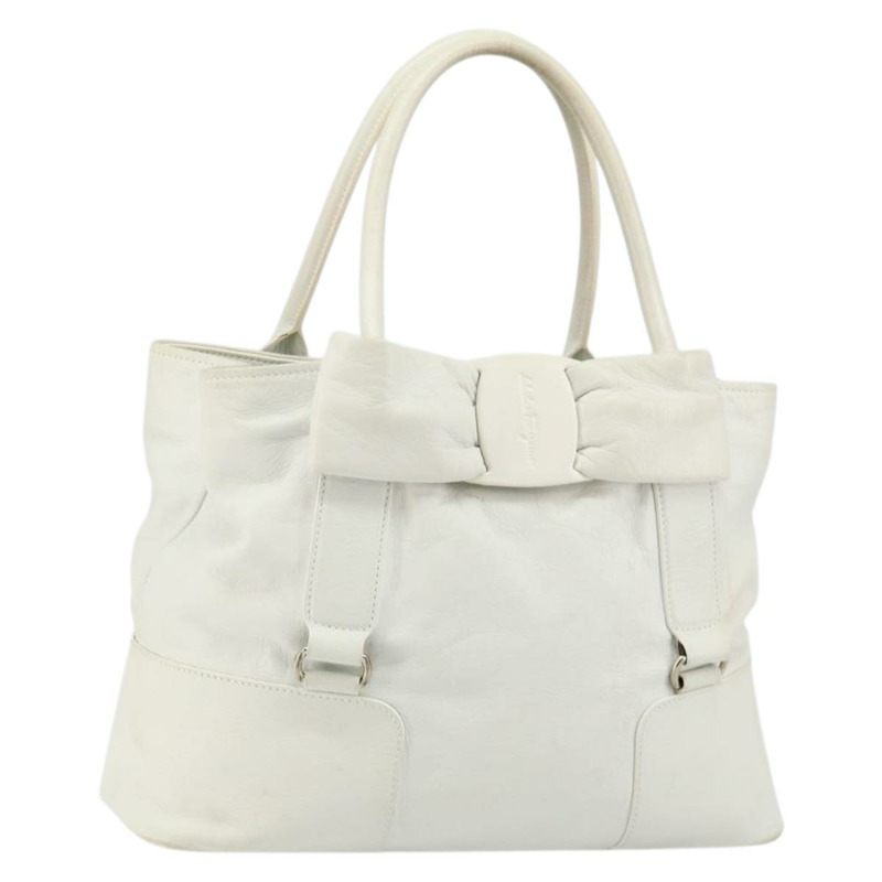 【日本直送】Salvatore Ferragamo Vala 手提包 皮革 白色 金色 正品 BA6591-0