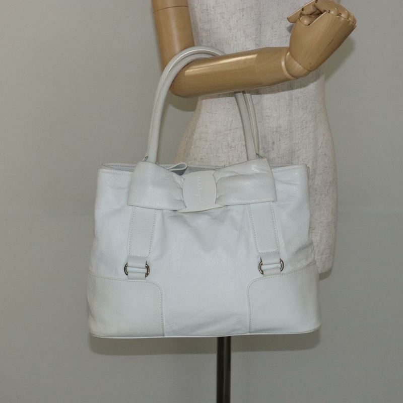 【日本直送】Salvatore Ferragamo Vala 手提包 皮革 白色 金色 正品 BA6591-22