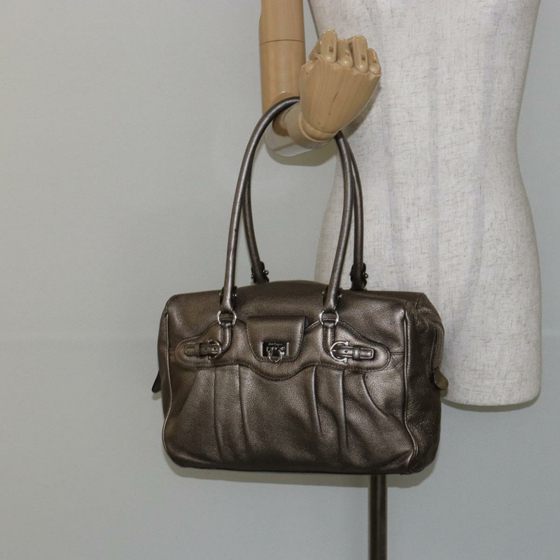 【日本直送】Salvatore Ferragamo Gancini 手提包 皮革 金銀色 正品 BA6588-21