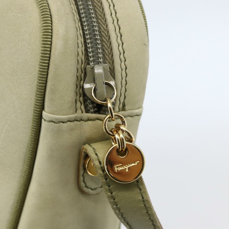 【日本直送】Salvatore Ferragamo 肩背包 絨面革 綠色 金色 正品 BA6587-9