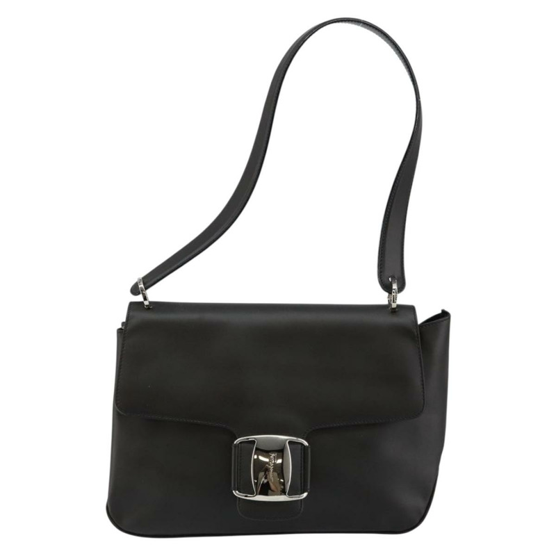 【日本直送】Salvatore Ferragamo Vala 單肩包,黑色銀色皮革,正品 BA6586-12