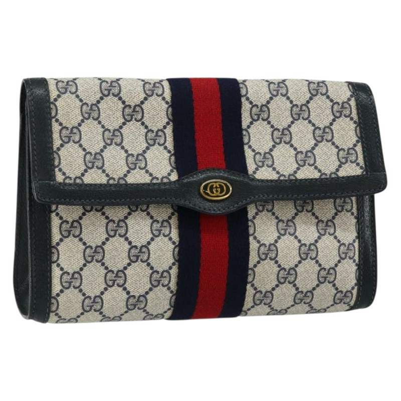 【日本直送】GUCCI GG Supreme Sherry Line 手拿包 PVC 海軍藍/金色 89 01 006 正品 BA6557-0
