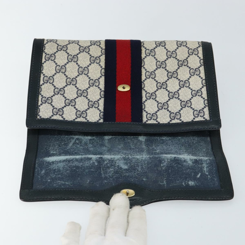 【日本直送】GUCCI GG Supreme Sherry Line 手拿包 PVC 海軍藍/金色 89 01 006 正品 BA6557-7