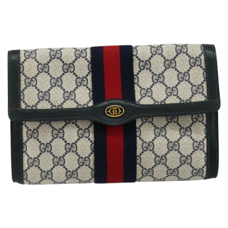 【日本直送】GUCCI GG Supreme Sherry Line 手拿包 PVC 海軍藍/金色 89 01 006 正品 BA6557-12