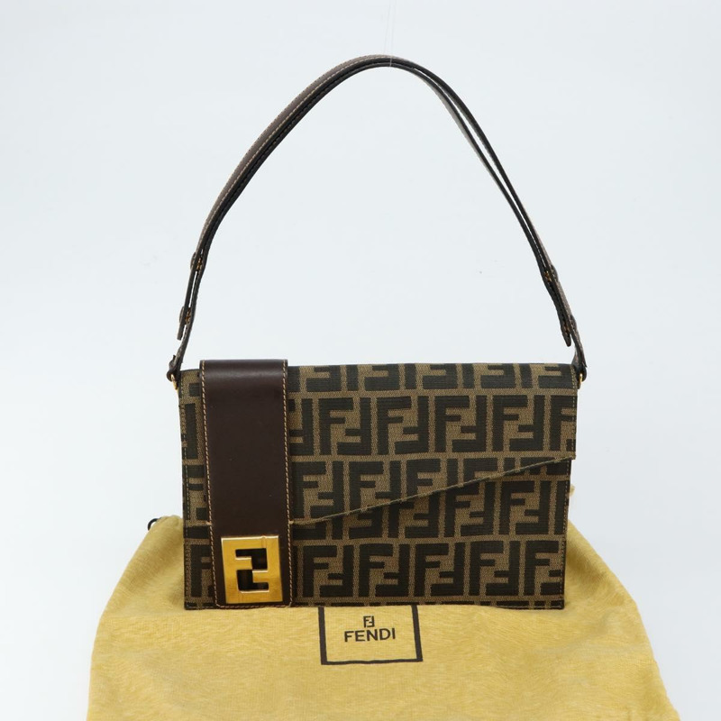 【日本直送】FENDI Zucca 帆布單肩包棕正品 142559-11