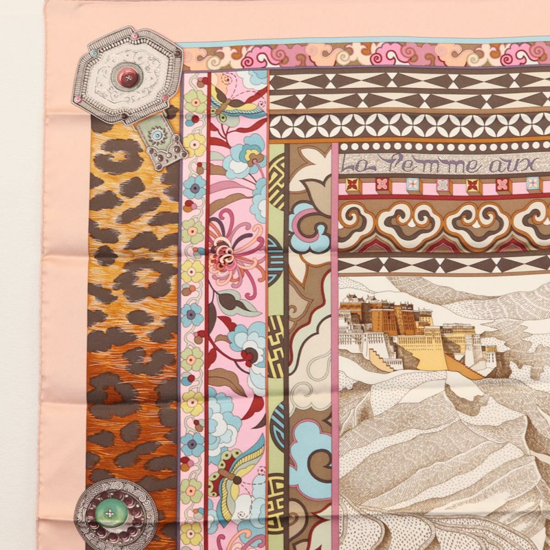 【日本直送】HERMES Carre 90 圍巾 LA FEMME AUX SEMELLES DE VENT 絲綢粉紅正品 am9373-1