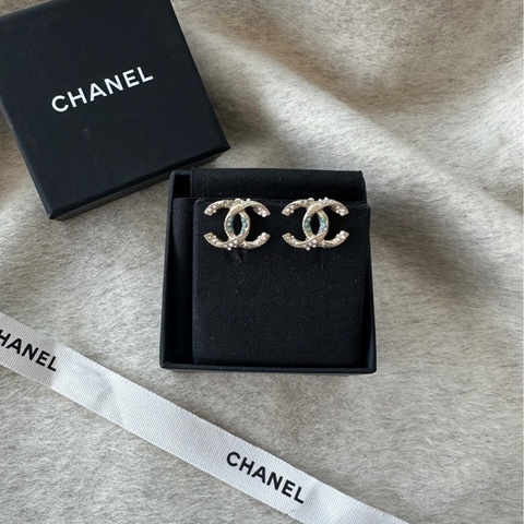 【配件：盒子 💕】Chanel 珍珠 水鑽 藍色 寶石 復古 做舊 耳夾