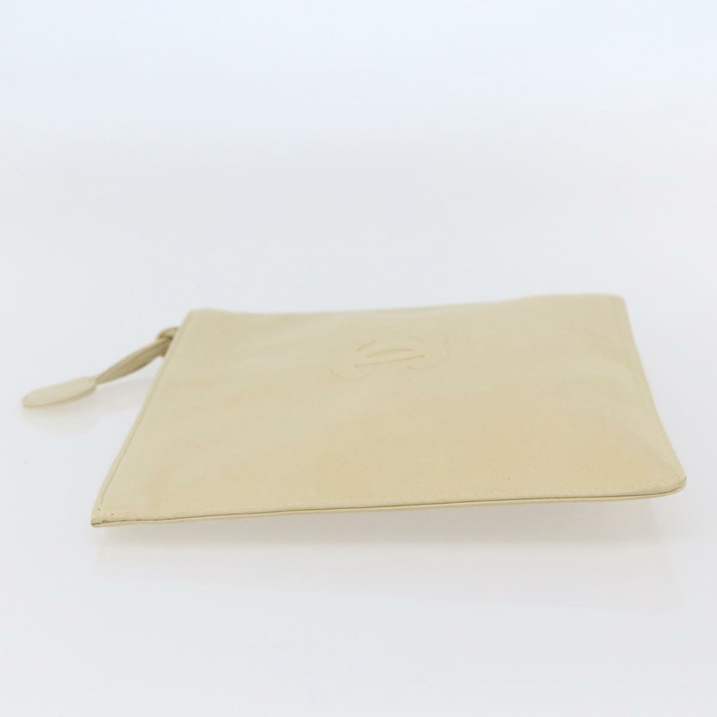 【日本直送】香奈兒山茶花手拿包 羊皮 米色 CC Auth bs29452-3