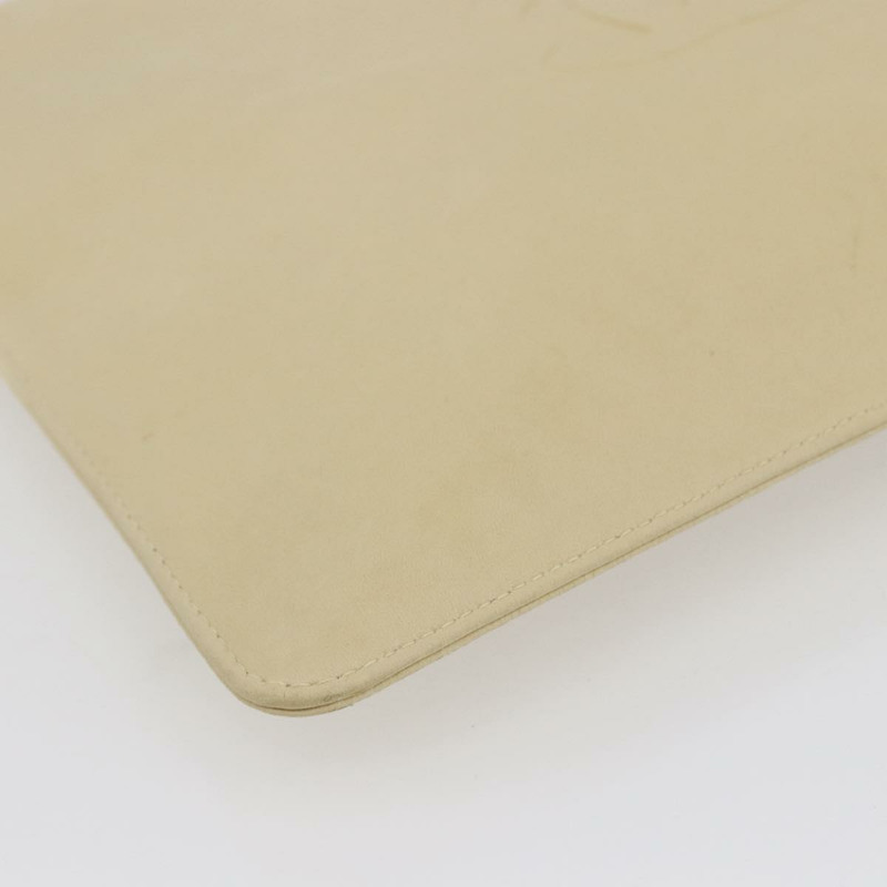 【日本直送】香奈兒山茶花手拿包 羊皮 米色 CC Auth bs29452-13