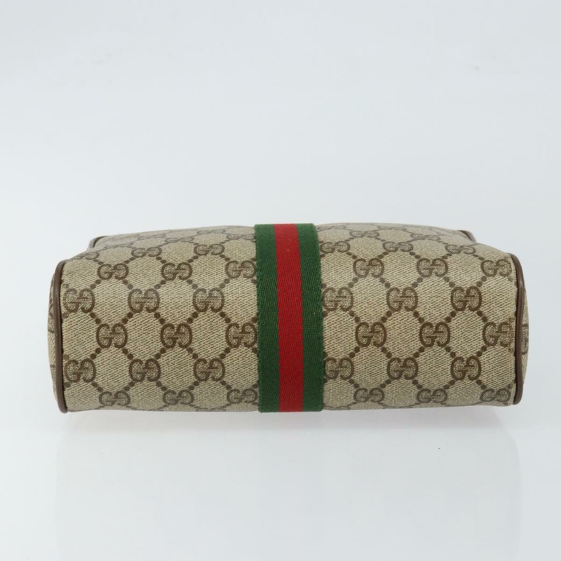 【日本直送】GUCCI GG帆布織帶雪莉線手拿包 PVC皮革 米色/綠色 正品 th6400-5