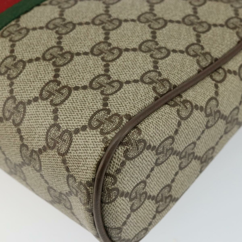 【日本直送】GUCCI GG帆布織帶雪莉線手拿包 PVC皮革 米色/綠色 正品 th6400-14