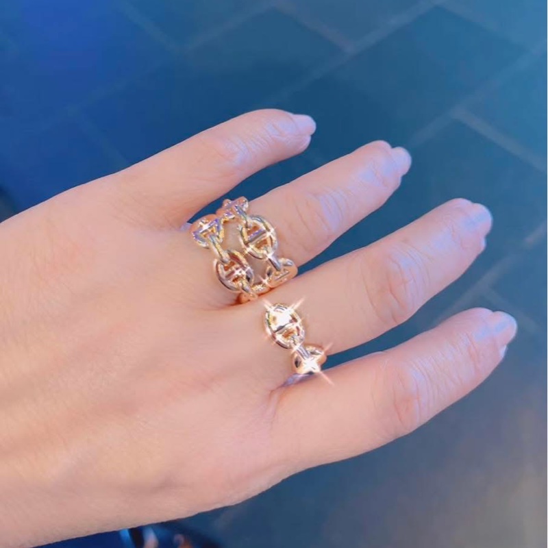 💖Hermes 閃亮亮 豬鼻戒指 雙排💖 51號 全新-4