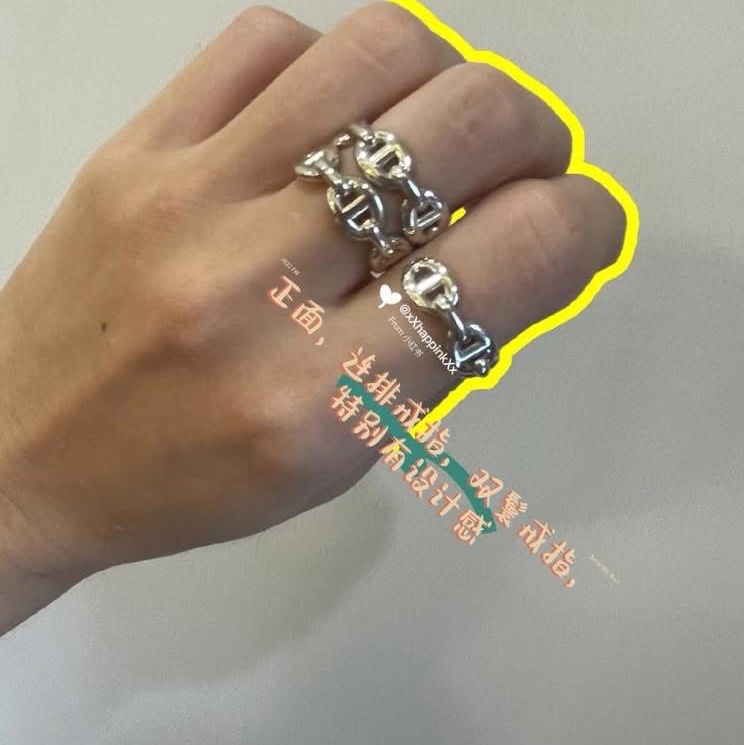 💖Hermes 閃亮亮 豬鼻戒指 雙排💖 51號 全新-5