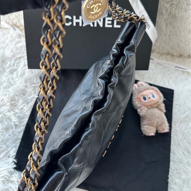 【配件:小票 防塵袋 💕】Chanel 22bag 黑金 黑色 金扣 小號 牛皮 手提 單肩 斜挎 流浪包-3