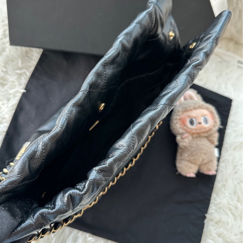 【配件:小票 防塵袋 💕】Chanel 22bag 黑金 黑色 金扣 小號 牛皮 手提 單肩 斜挎 流浪包-5