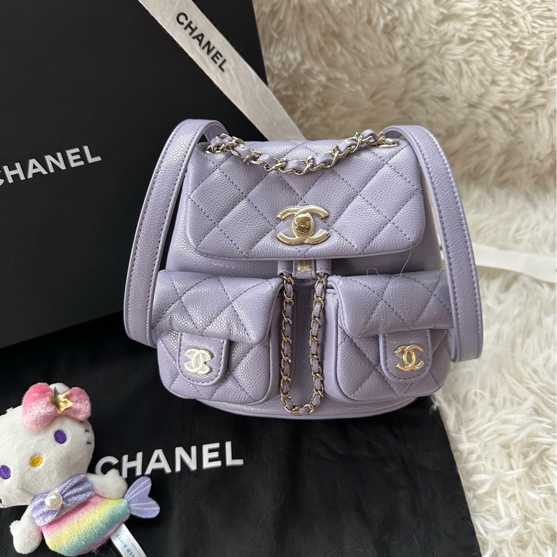 【配件：防塵袋 盒子 💕】Chanel 24A duma 小號 星黛露 紫色 青蛙包 荔枝牛皮 雙肩包 背包 書包-0