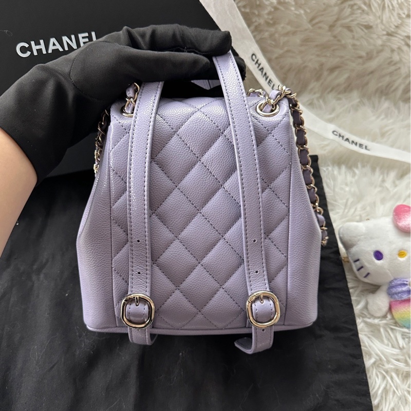 【配件：防塵袋 盒子 💕】Chanel 24A duma 小號 星黛露 紫色 青蛙包 荔枝牛皮 雙肩包 背包 書包-1