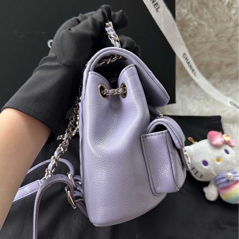 【配件：防塵袋 盒子 💕】Chanel 24A duma 小號 星黛露 紫色 青蛙包 荔枝牛皮 雙肩包 背包 書包-2