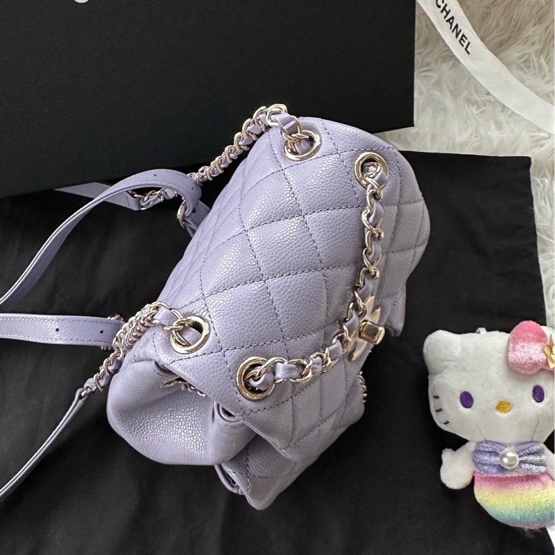 【配件：防塵袋 盒子 💕】Chanel 24A duma 小號 星黛露 紫色 青蛙包 荔枝牛皮 雙肩包 背包 書包-3