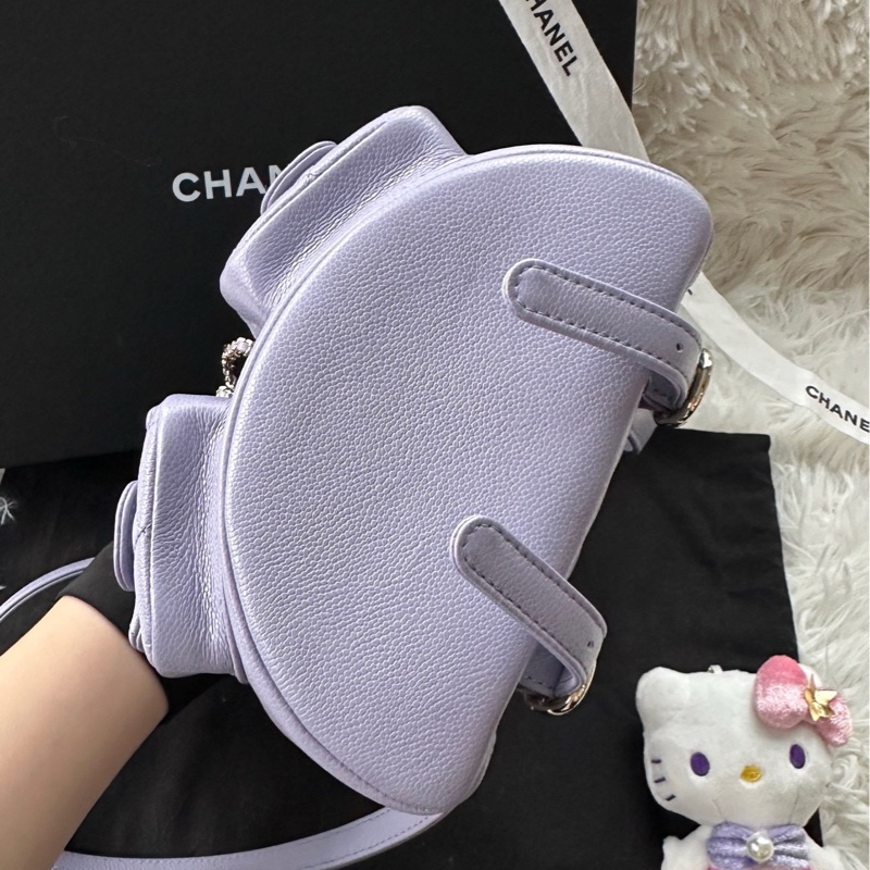 【配件：防塵袋 盒子 💕】Chanel 24A duma 小號 星黛露 紫色 青蛙包 荔枝牛皮 雙肩包 背包 書包-4