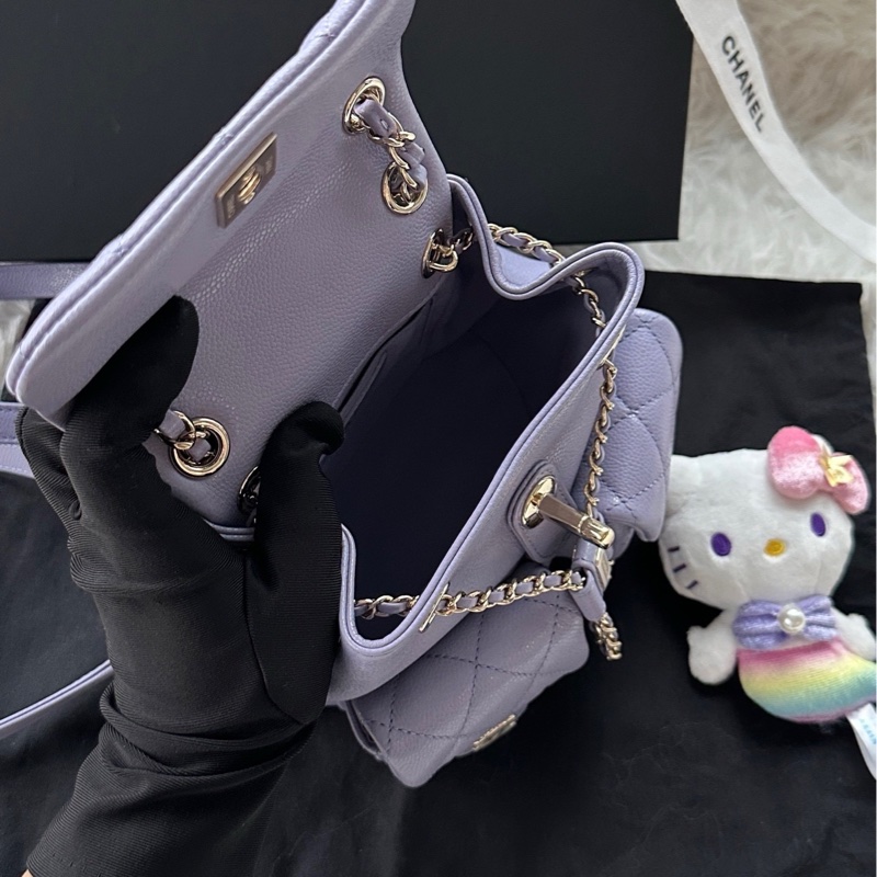 【配件：防塵袋 盒子 💕】Chanel 24A duma 小號 星黛露 紫色 青蛙包 荔枝牛皮 雙肩包 背包 書包-5