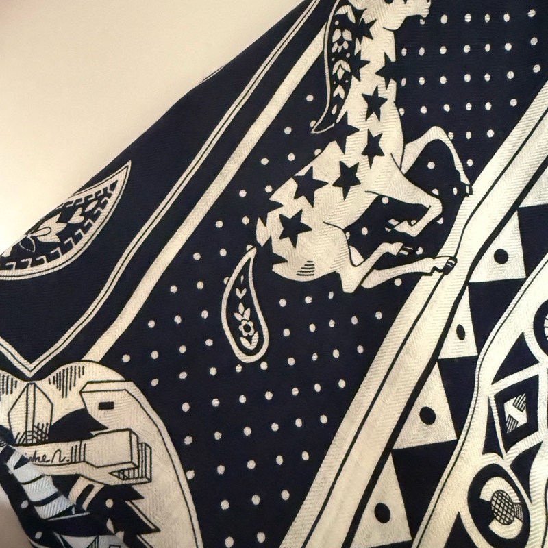 💖Hermes 140 cashmere 絲巾 披肩 圍巾💖 全新 深藍色-5