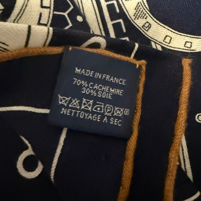 💖Hermes 140 cashmere 絲巾 披肩 圍巾💖 全新 深藍色-6