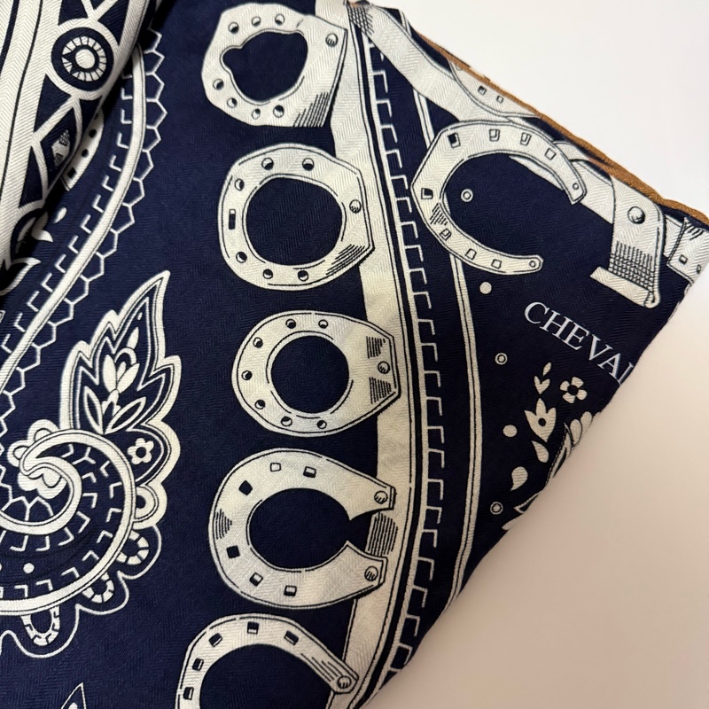 💖Hermes 140 cashmere 絲巾 披肩 圍巾💖 全新 深藍色-8