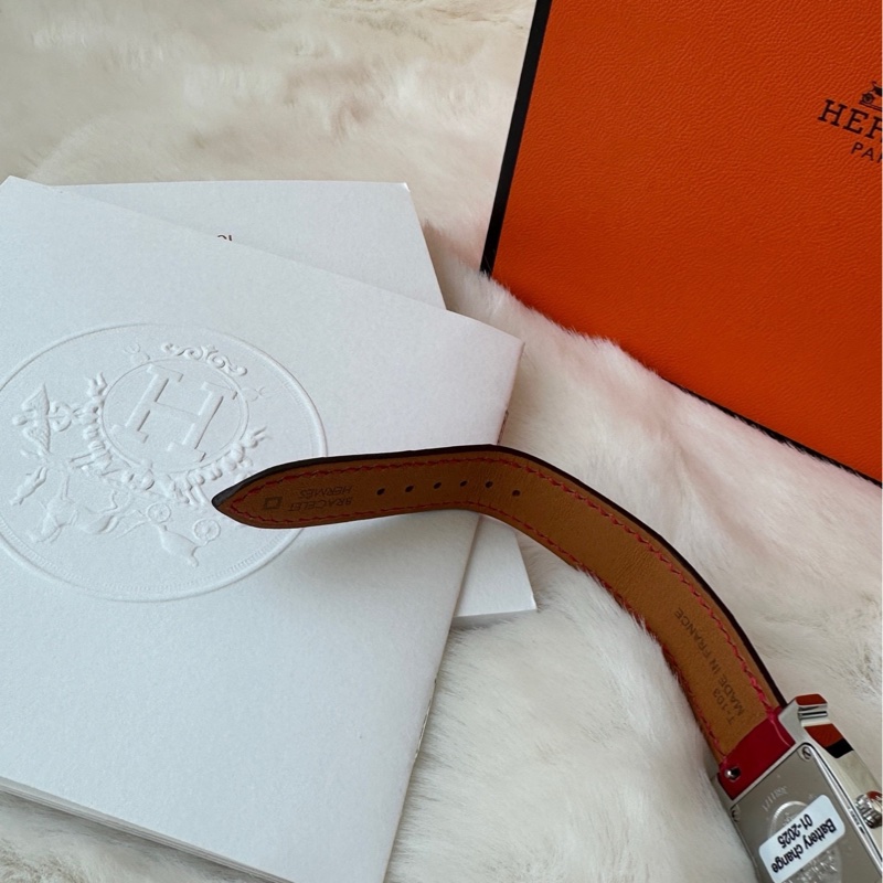 【配件:全套 💕】Hermes 紅色鰐魚錶帶 錶盤帶鑽 H型手錶 全套 U刻-4