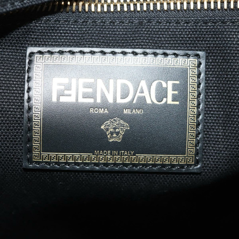 【日本直送】FENDI VERSACE 聯名款帆布手提包,黑色金色,兩用款,正品 BA6912A-24
