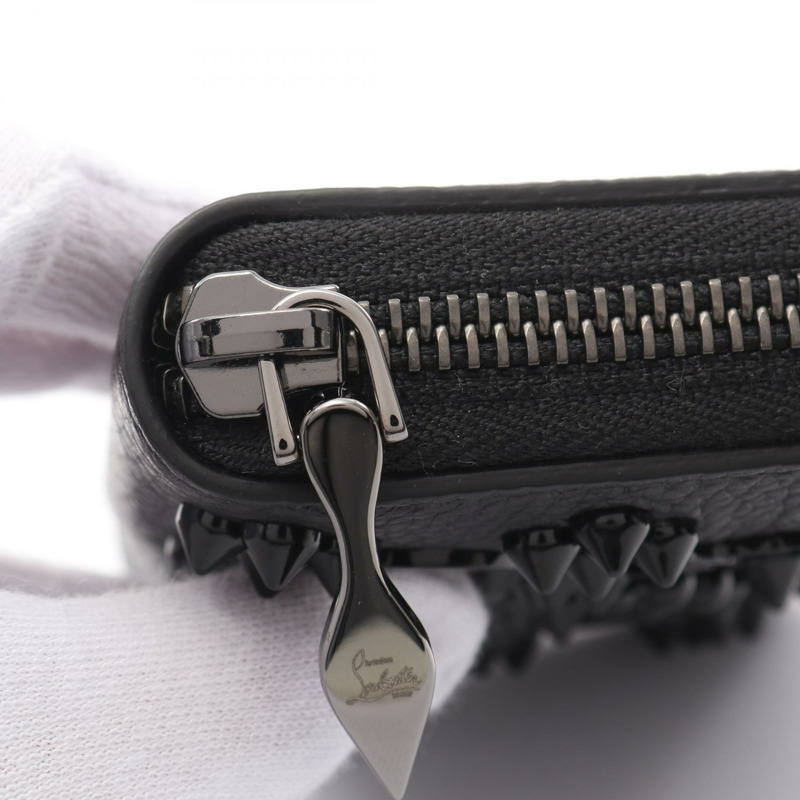 Christian Louboutin PANETTONE 拉鍊皮夾零錢包 3175223 黑色皮革-4