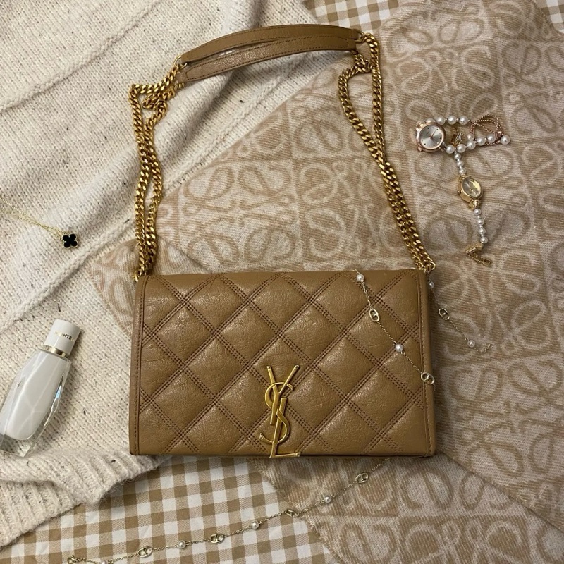 YSL woc 奶茶色肩背包-8