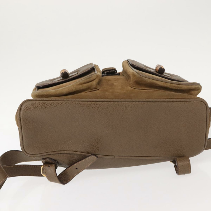 【日本直送】GUCCI 竹編雙肩包 棕金色絨面革 003 58 0016 Auth 146807-4