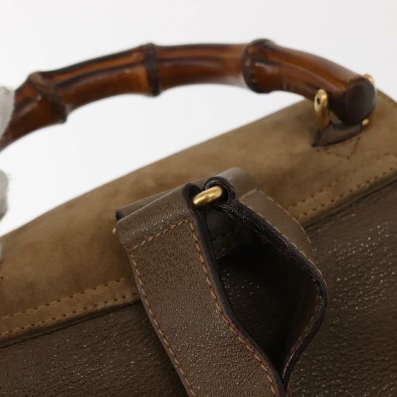 【日本直送】GUCCI 竹編雙肩包 棕金色絨面革 003 58 0016 Auth 146807-7