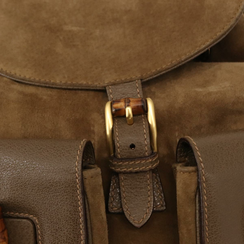 【日本直送】GUCCI 竹編雙肩包 棕金色絨面革 003 58 0016 Auth 146807-19