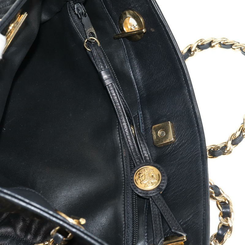 【日本直送】FENDI 鏈條手提包 皮革 黑色 金色 正品 146722-21