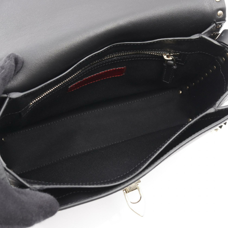 Valentino 鉚釘斜背包 黑色真皮 二手 女款-2