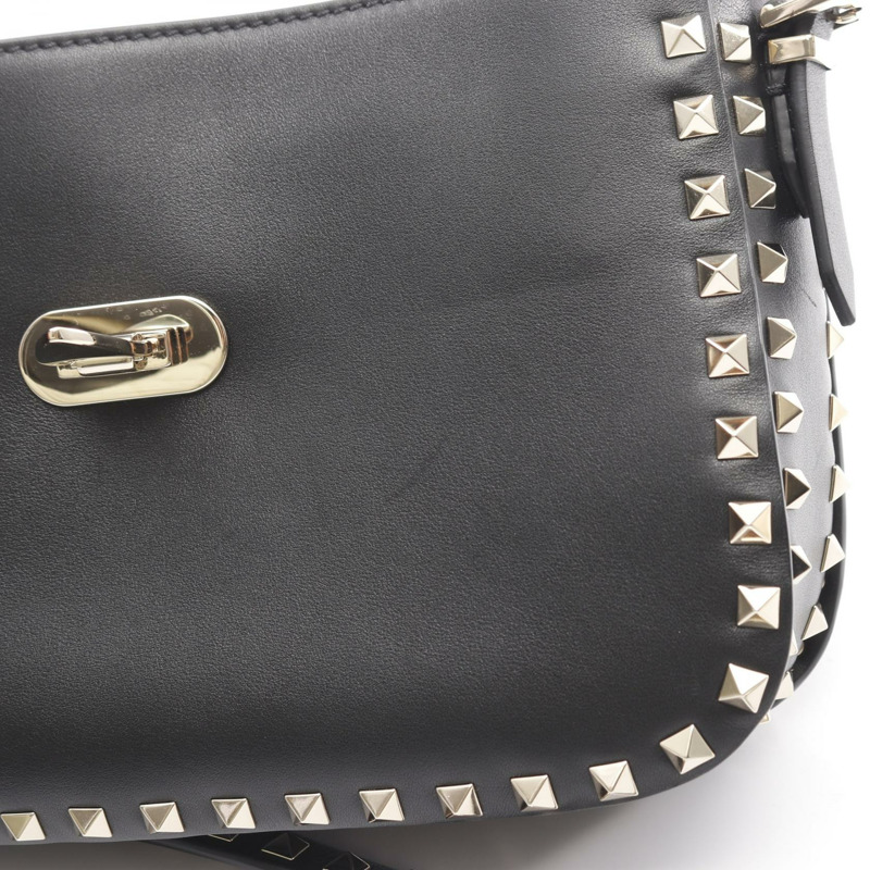 Valentino 鉚釘斜背包 黑色真皮 二手 女款-7