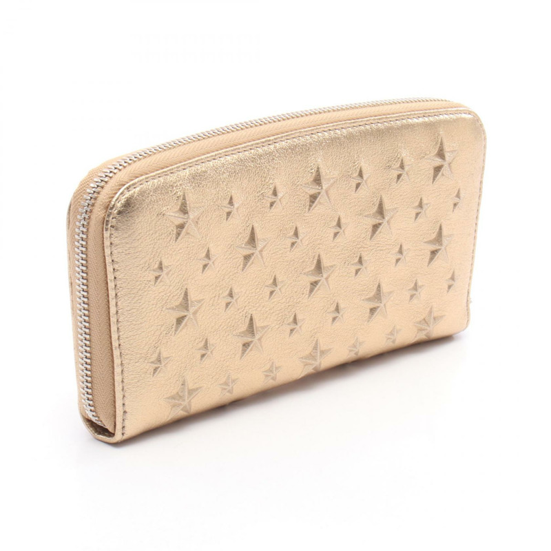 JIMMY CHOO FILIPA 長版皮夾,星形圖案,皮革材質,金色,二手女款-1